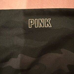 Victoria’s Secret PINK camo active shorts with mesh detailing.